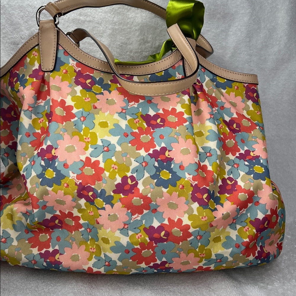 Coach 2013 Multicolor Floral Shoulder Bag with Green Bow - Picture 6 of 9